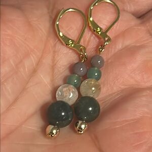 Handmade Moss Agate + Citrine + Green Aventurine Beaded Earrings ✨